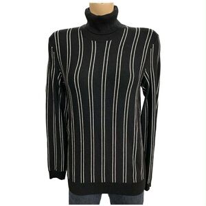 Simons Black and White Vertical Striped Turtleneck Sweater Size XS